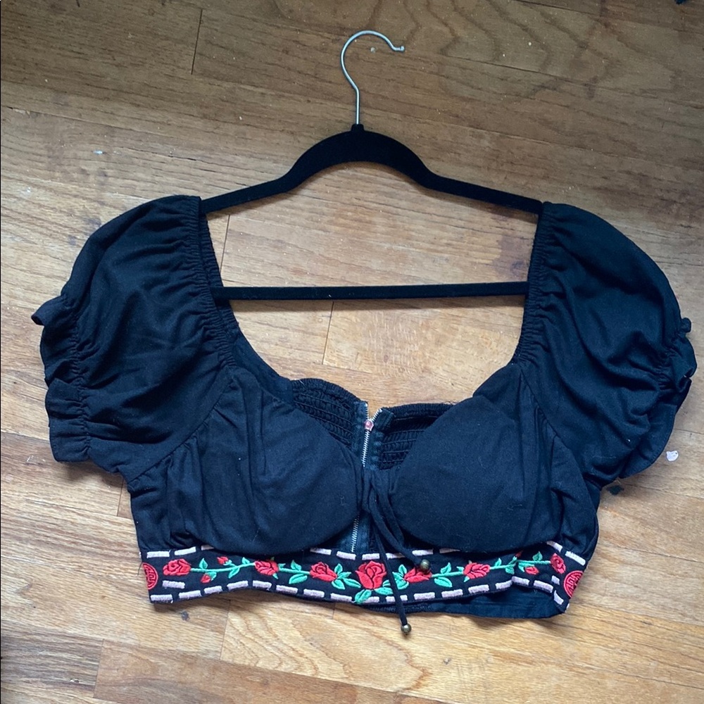 Black Embroidered Women's Top